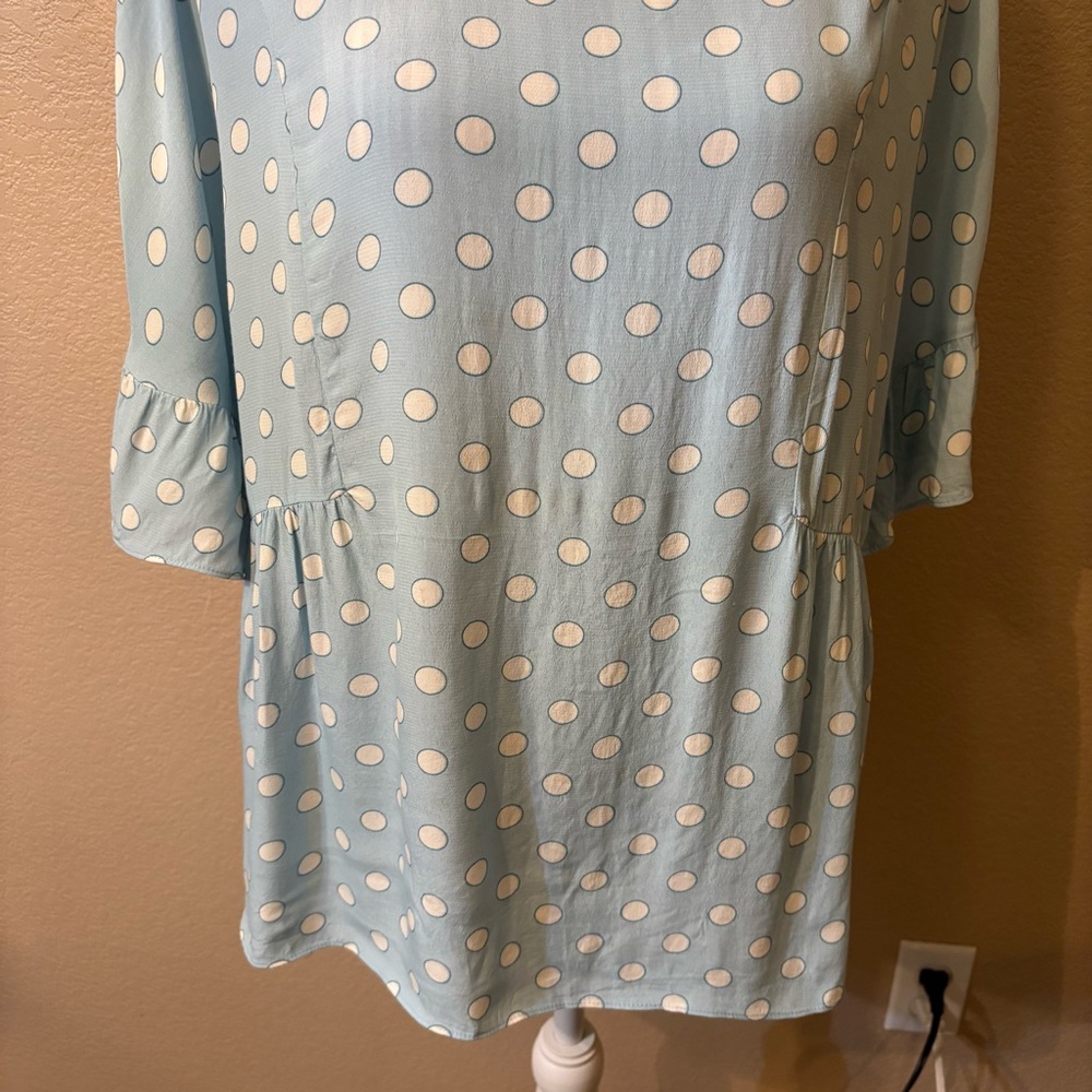 Boden Blouse Sz 12 Caroline Lt Blue White Polka Dot Peplum Viscose Cottagecore - Picture 5 of 16
